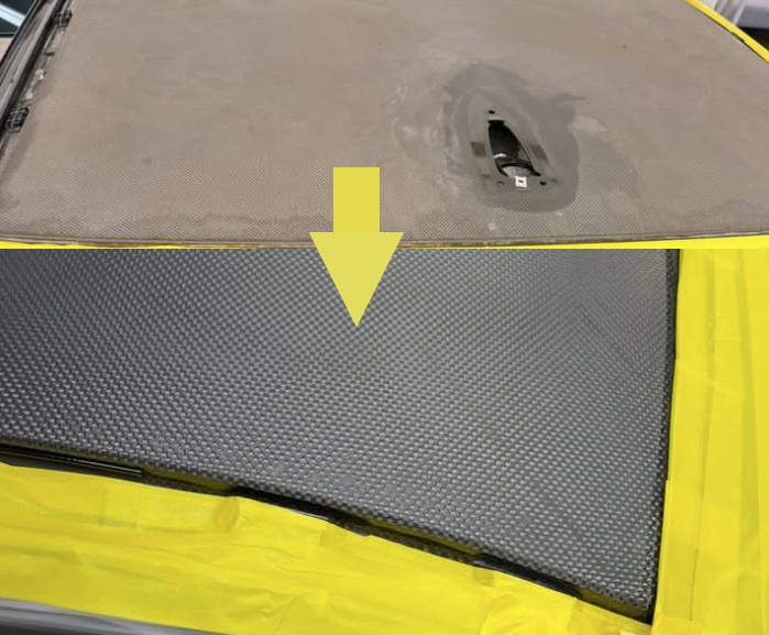 Green BMW M3 with Carbon Fiber Roof Repair from Sun Damage